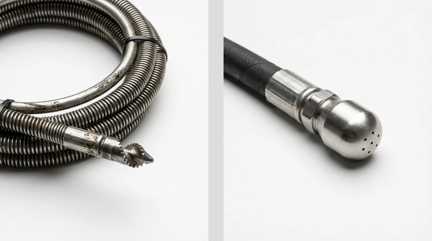 Drain snake cable and hydro jetting nozzle used for drain cleaning in Eldorado, IL